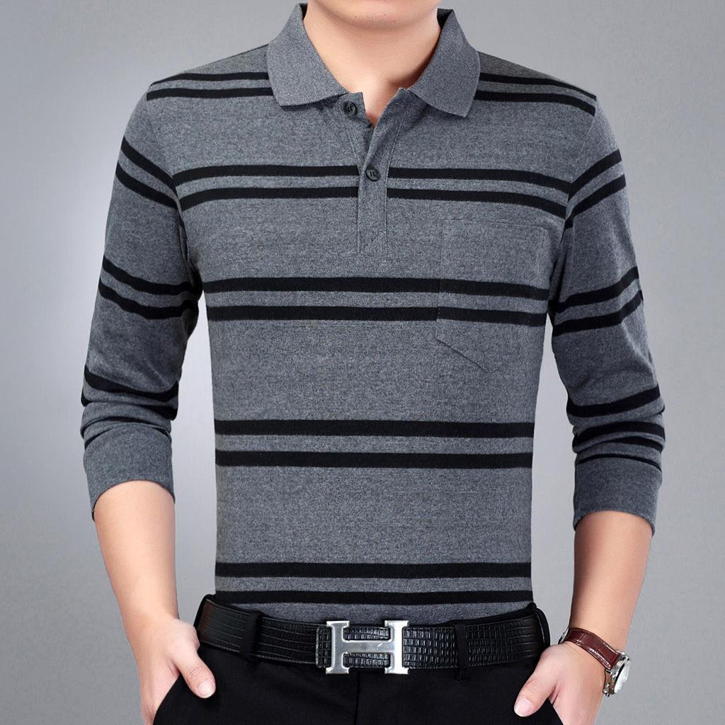 Autumn Middle-aged Men's Polo Shirt Long-sleeved T-shirt Business Men's Large Size Shirt Button Bottoming Shirt