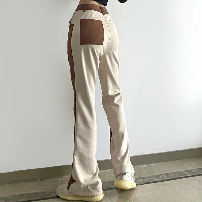 American Retro Wind Strike Color Splicing High Waist Casual Trousers Female Autumn and Winter Loose Straight Jeans Thin Wild