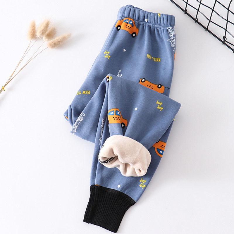 Children's Warm Long Trousers Plus Velvet Thickening for Boys and Girls In Autumn and Winter Milk Silk Warm Pants Baby Pajamas Home