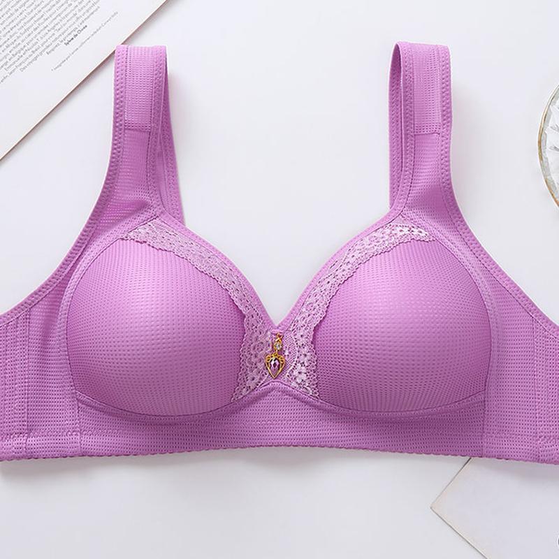 Large Size Thin Comfortable No Steel Ring Adjustment Anti-sagging Gathering Non-magnetic Underwear Women's Bra Lace Crystal Pendant