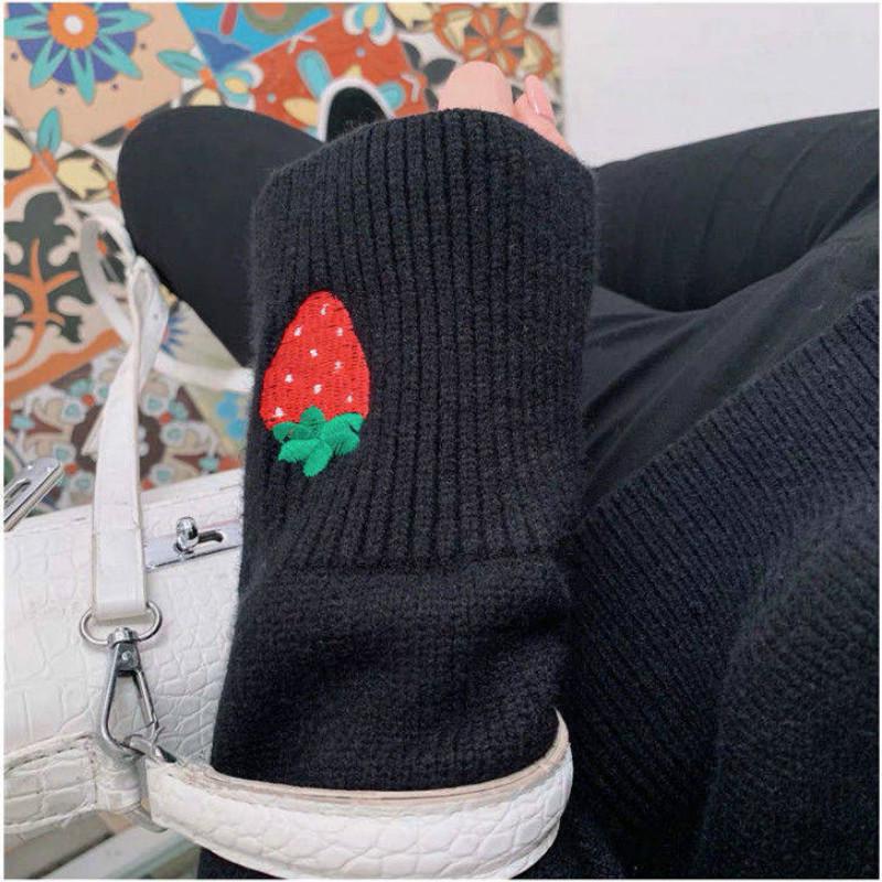 Turtleneck Sweater Women's Embroidery Strawberry Autumn and Winter Warm Loose Sweater Thick