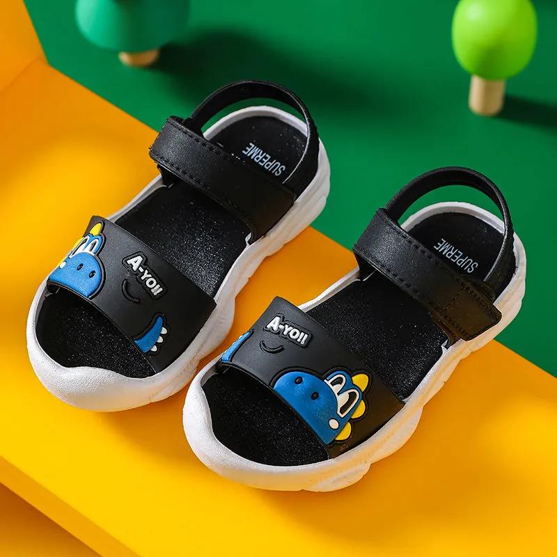 Children's Summer Sandals Boys and Girls Soft Sole Cartoon Dinosaur Pattern Casual Sandals Anti-Slip Outdoor Beach Flat Sandals