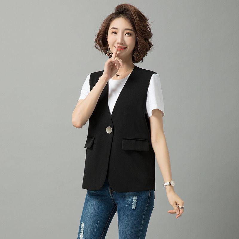 Women's Thin Suit Waistcoat Sleeveless Jacket Ladies Casual Single Button V-neck Short Suit Jacket Straight Vest Women's Suit Vest