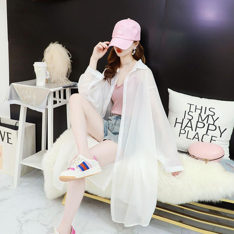 Women's Long Shirt Women's Mid-length Long-sleeved Thin Loose Cardigan Casual Loose Jacket Summer Sun Protection Clothing