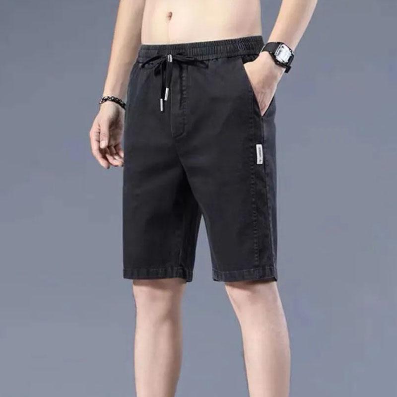 Ice Silk Denim Shorts Men's Summer Thin Workwear Casual Pants Straight Loose Men's Five-point Pants Modified Legs Low Waist Elastic Tie Shorts