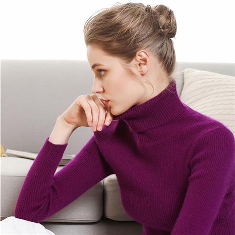 Female Autumn and Winter Sweater Long Sleeves Inside Warm Sweater High Collar Thick Sweater