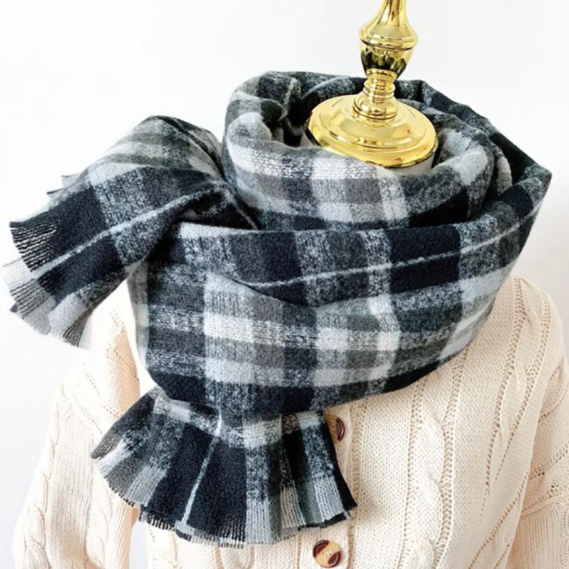 Solid Color Knitted Wool Scarf Winter Thickening Warmth Soft Sister Scarfs Women Wild Shawl Tide