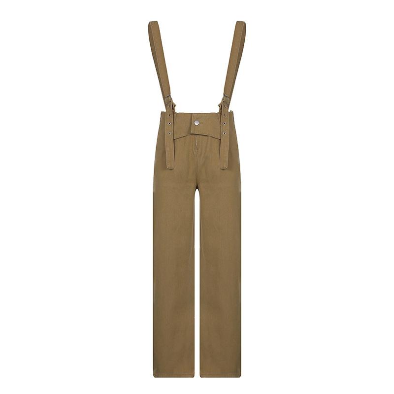 Women's Overalls Spring Street Fashion Slim Waist Straps Straight Trousers