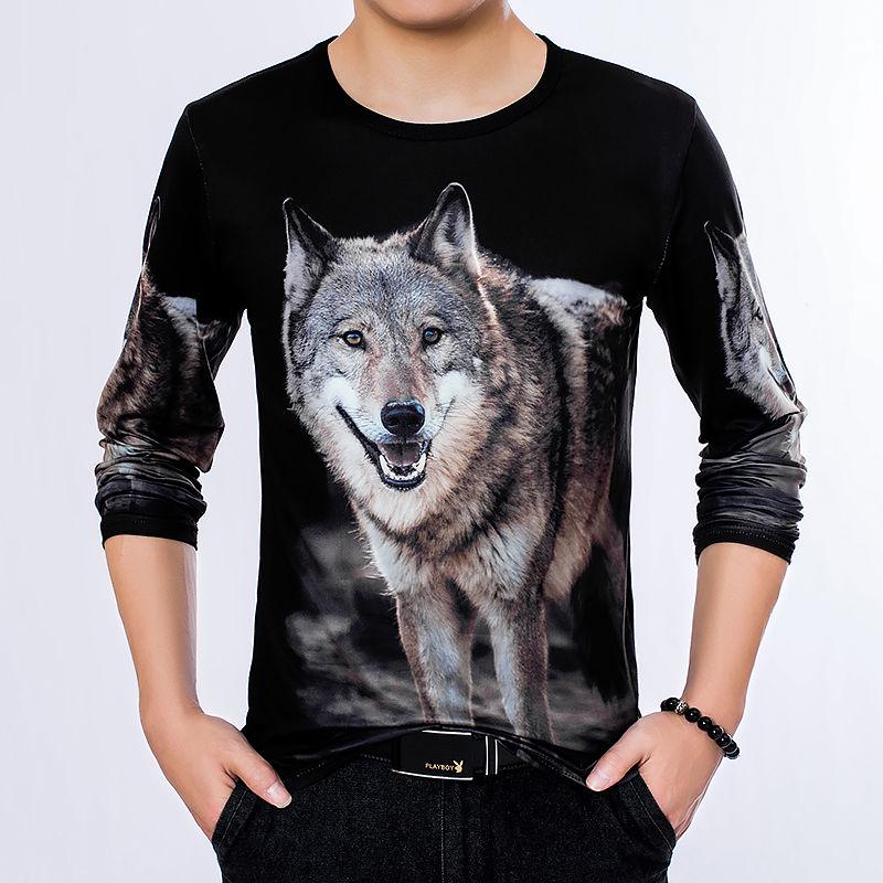 Men's long-sleeved T-shirt 3D printed casual T-shirt men's loose large size long-sleeved T-shirt