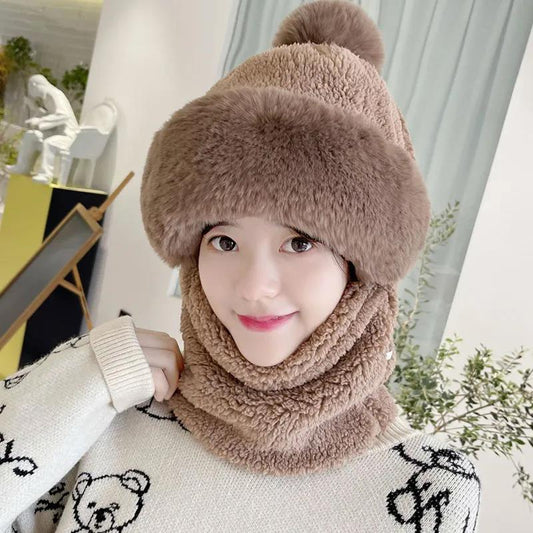 Women's Hat Plus Velvet Thickening Riding Windproof Scarf Mask Integrated Ear Protection Thickened Warm Baotou Cap