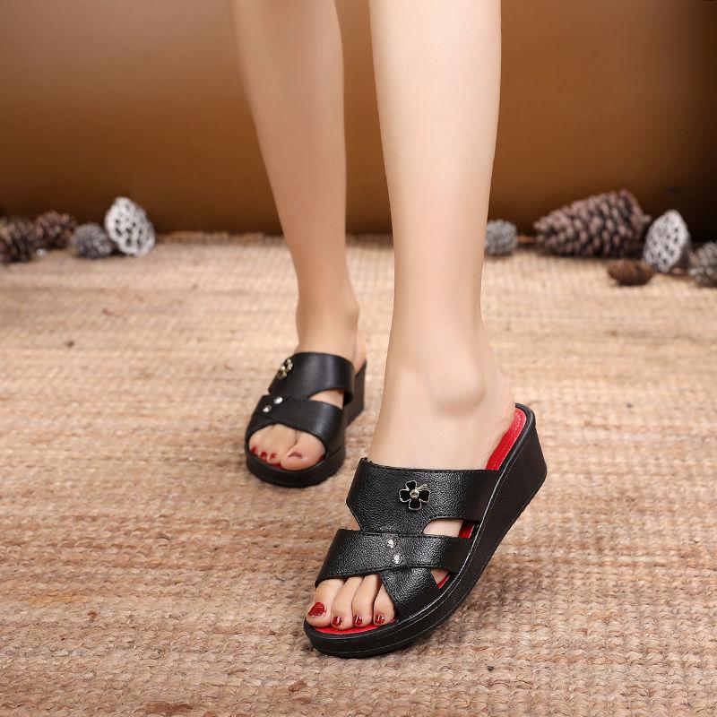 Sandals and Slippers for Women Rhinestones Fish Mouth High Heel Wedge Summer Shoes Non-slip Thick-soled Slippers Comfortable Casual Flip Flops