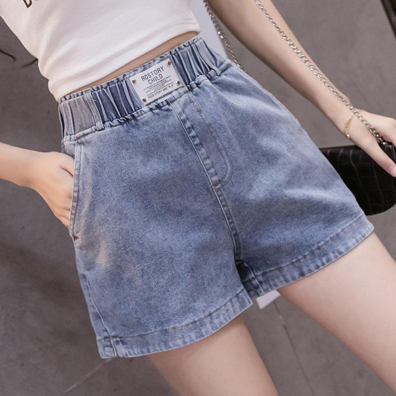 WTEMPO Women Elastic Waist Denim Shorts Loose Wide Leg A-line Thin Office Club Casual Party Dates Vocation