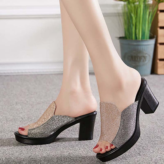 Sandals and Slippers Women Summer Thick-heeled High-heeled All-match Fashion Non-slip Mid-heel Slippers Women Sandals Women