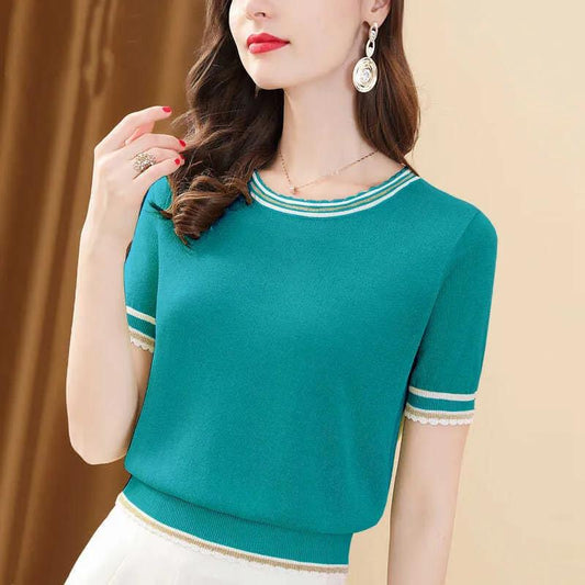 Women's Loose Round Neck T-shirt Mid-sleeve Top Summer Bottoming Shirt