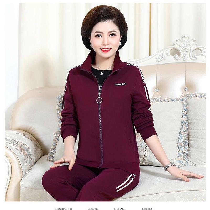 Mother's Two-piece Women's Casual Suit Jacket Sportswear Zipper Jacket + Sweatpants Women's Loose Casual Homewear