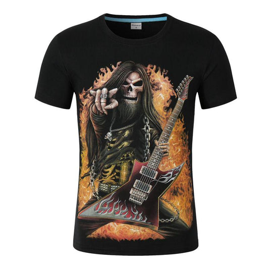 3d T Shirt Casual Top Streatwear Short Sleeve  Guitar Skull Summer Tshirt Men's T-shirt