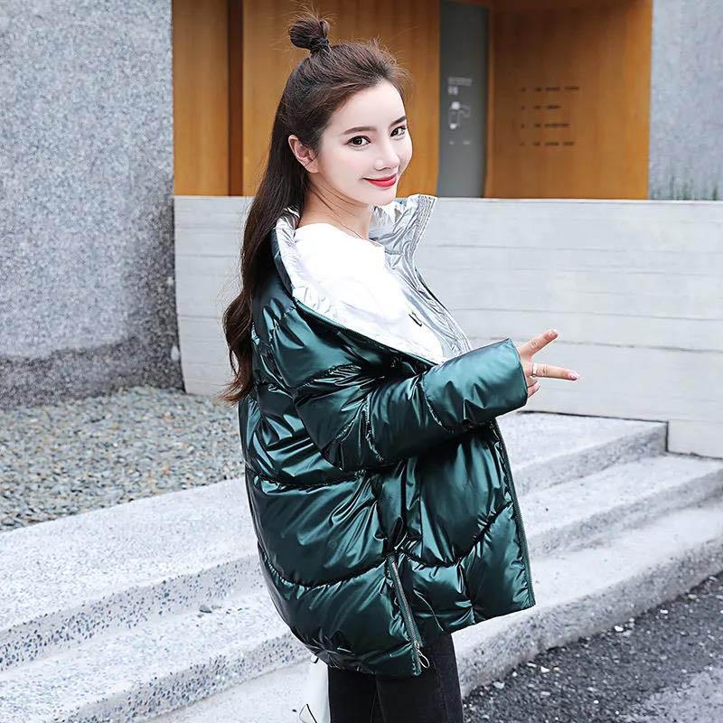 Disposable Glossy Short Down Down Cotton Jacket Women's Loose Stand-up Collar Cotton Jacket Bread Jacket Women's Jacket Trendy