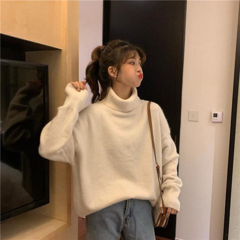 Winter Warm Thick Sweater Loose Pullover All-match Jacket Solid Color Knitted Women's Top