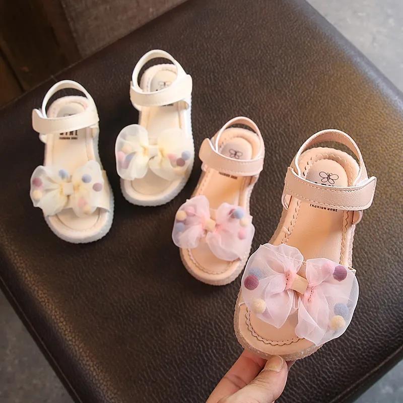 Girls Sandals Summer Bow Princess Shoes Korean Children's Baby Non-slip Soft-soled Beach Shoes