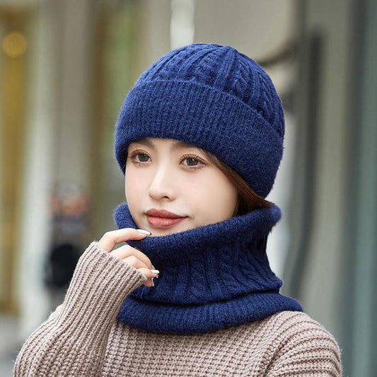 Women's Cotton Cashmere Hat Winter Warm Woolen Mother Hat Dome Hat Scarf Set Neck Ear Protection Mask Cap Set Simple Classic Knitted Top Caps