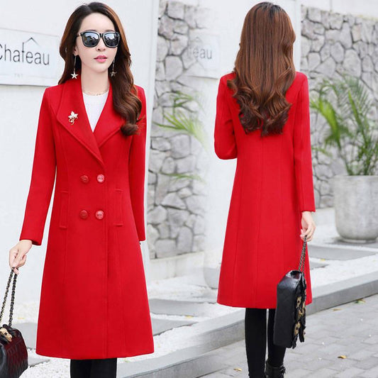 Women Woolen Coat Elegant Solid Overcoat Female 2019 Long Woolen Casual Coat Autumn Winter Blends