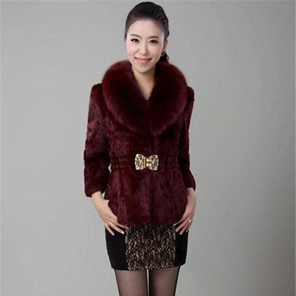 Elegant Faux Fur Coat Women Autumn Winter Thick Warm Soft Fleece Jacket P Outerwear V Neck Faux Rabbit Hair Coat with Fur Collar