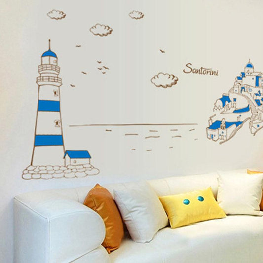 Removable wall sticker Mediterranean bedroom background decoration sticker landscape wallpaper pvc