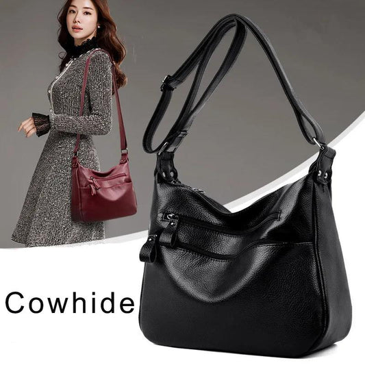 Women Handbag Crossbody Bags Soft Surface Genuine Leather Cowhide High Capacity 3 Colors High Capacity Multi-layer Zipper Closure