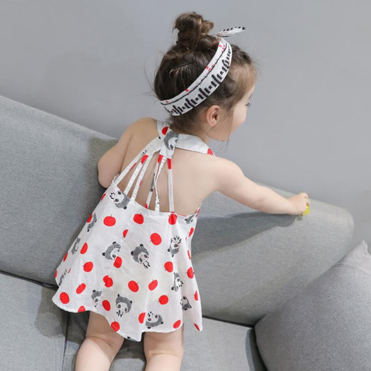 Summer Children's Clothing Korean Girls' Lamb Print Dress Open Back Suspender Girls' Princess Skirt