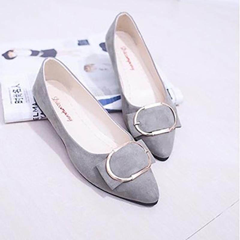 Korean Style Spring Pointed Toe Shoes All-match Square Buckle Women's Shoes Flat Heel Flat Shallow Mouth Comfortable Casual Large Size Women's Shoes