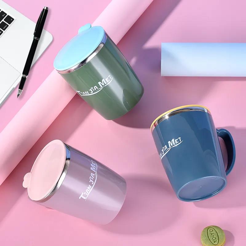 304 Stainless Steel Cup Female Student Korean Office Water Cup Anti-fall Mug with Lid Ins Net Red Couple Cup