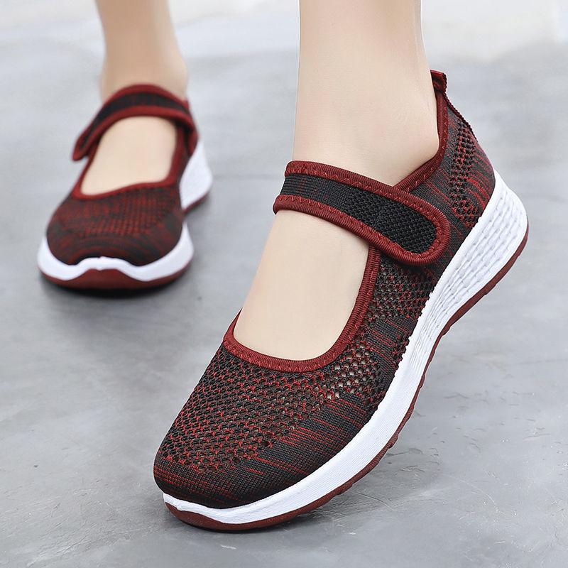 Women's Cloth Shoes Soft Soled Casual Sandals Mesh Breathable Velcro Walking Shoes Non Slip Flat Running Shoes