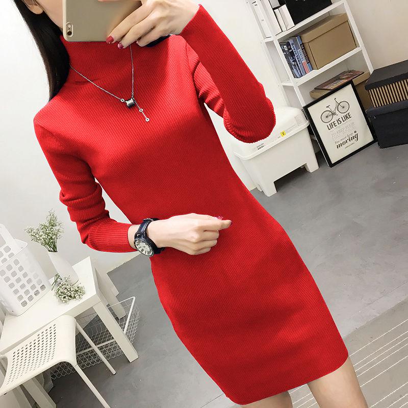 Winter Knitted Women Sweater Dresses Pullovers Long Sleeve Women Slim Warm Sweaters Dresses