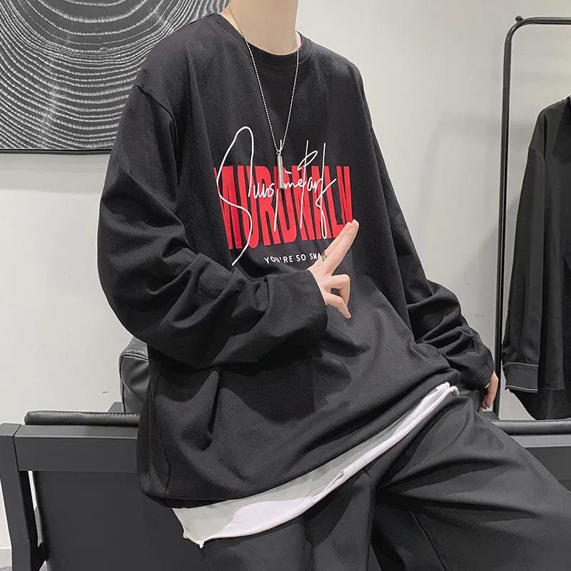 Autumn T-shirt, Long-sleeved Round Neck, Printed Pullover, Fashionable Loose Large Size T-shirt, Suitable for Students, Teenagers