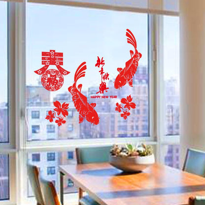 Chinese style New Year fish removable wall stickers self-adhesive wallpaper