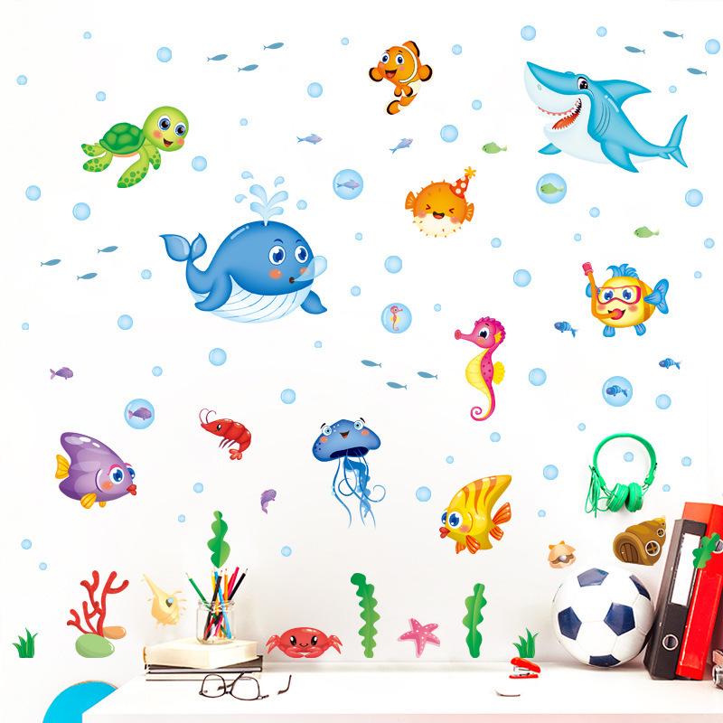 Cartoon joyful fish underwater world three generations of removable decorative wall stickers