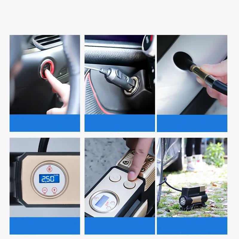 Digital Display Car Air Pump Set Portable Tire Pressure Monitor Multi-function  Air Pump Cigarette Lighter Head