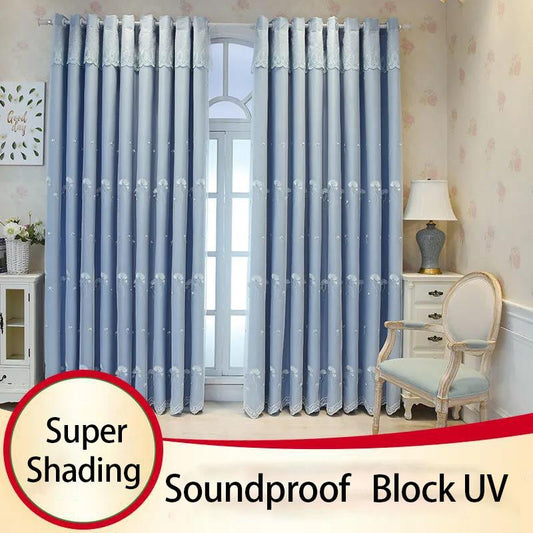 Nordic Double Embroidered Blackout Curtains Perforated Home Bedroom Living Room Balcony Bay Window Wedding Room Curtains