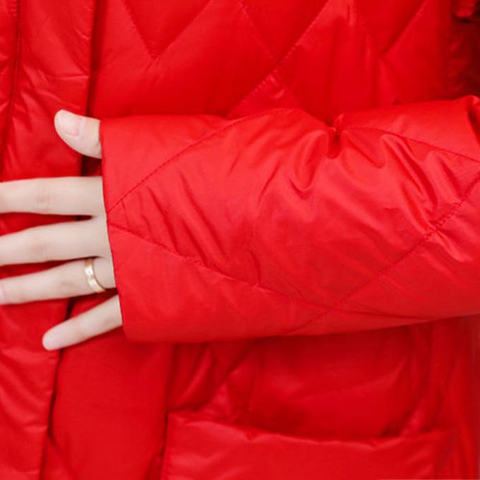 Winter Hooded Down Padded Jacket Women's Mid-length Over The Knee Winter Rhombus Red Cotton Padded Jacket Warm Jacket Loose Ladies Coat