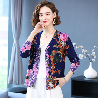 Autumn and Winter Printed Cardigan Women's Plus Size Casual Sweater Coat High-end Wool Sweater