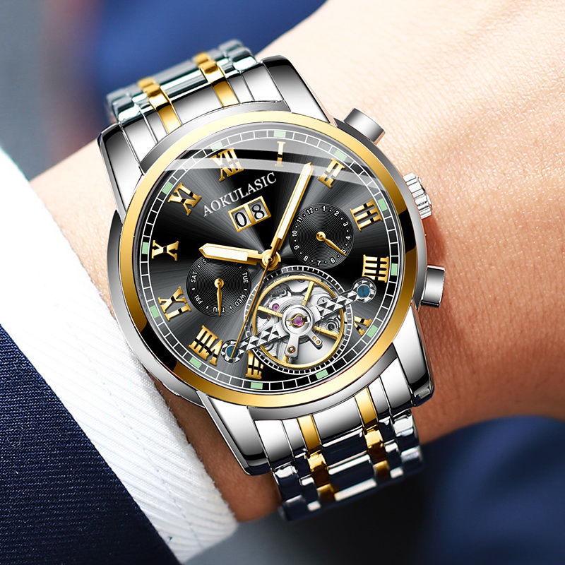 Automatic Watches Stainless Steel Waterproof Men's Skeleton Watch Luxury Hollow Mechanical Watch