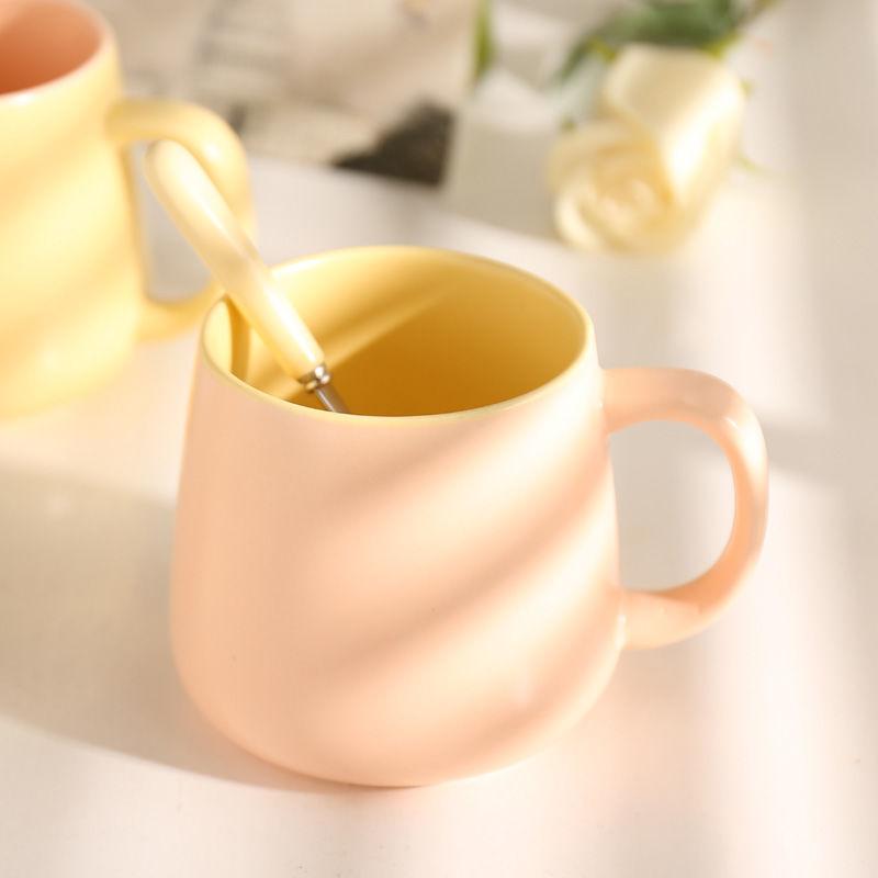 Nordic Ins Wind Creative Mark Cup with Spoon Hit Color Coffee Cup Simple Ceramic Water Cup Matte Milk Cup