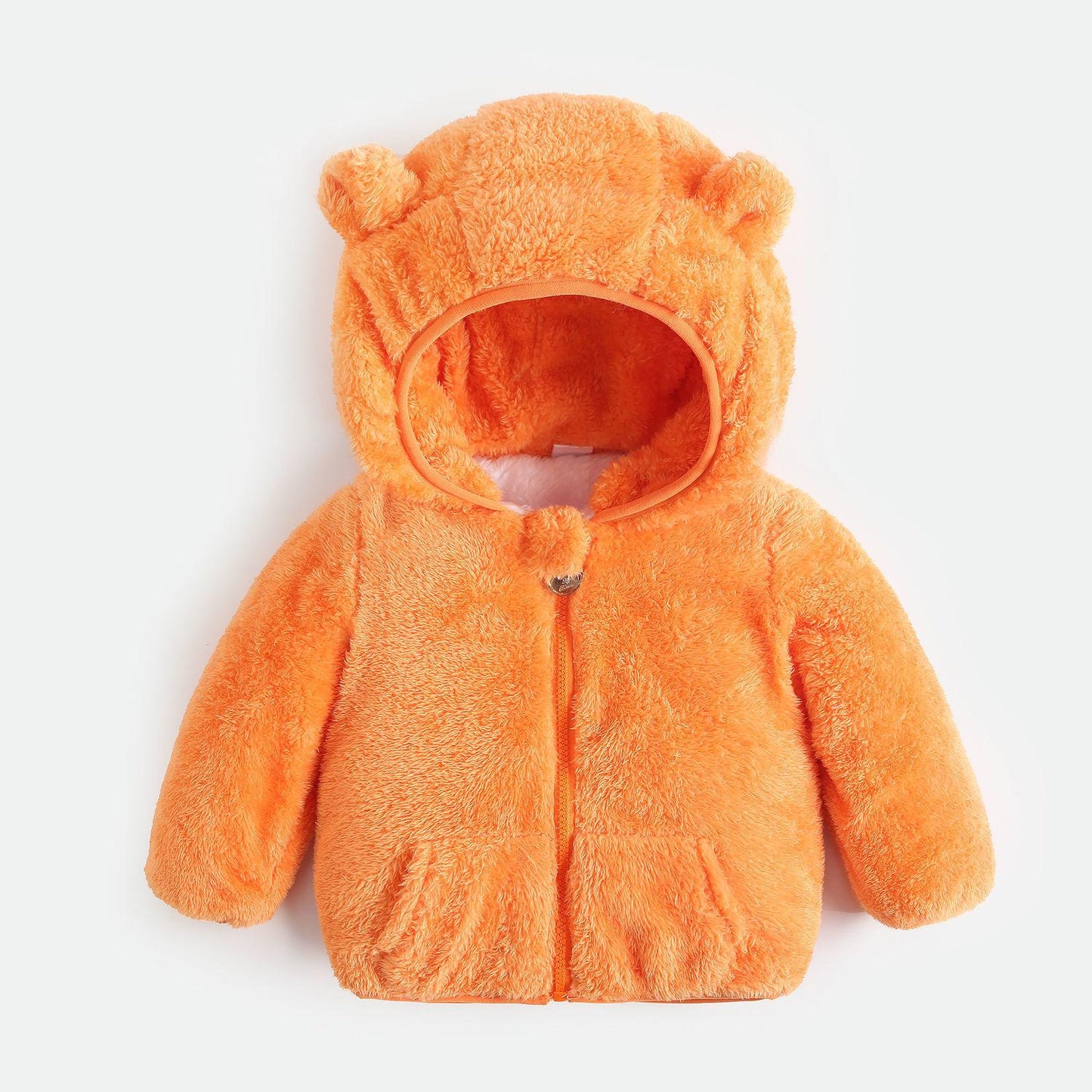 Children's Jacket Boys and Girls Autumn and Winter Padded Cotton Clothes Baby Children Coral Fleece Children's Hooded Plus Velvet Padded Jacket