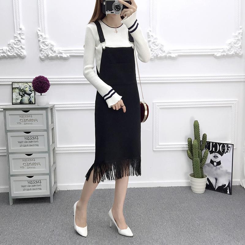 Autumn and Winter Long Suspender Skirt Sleeveless Slim Simple Suspender Skirt Solid Color Pocket Women's Knitted Skirt