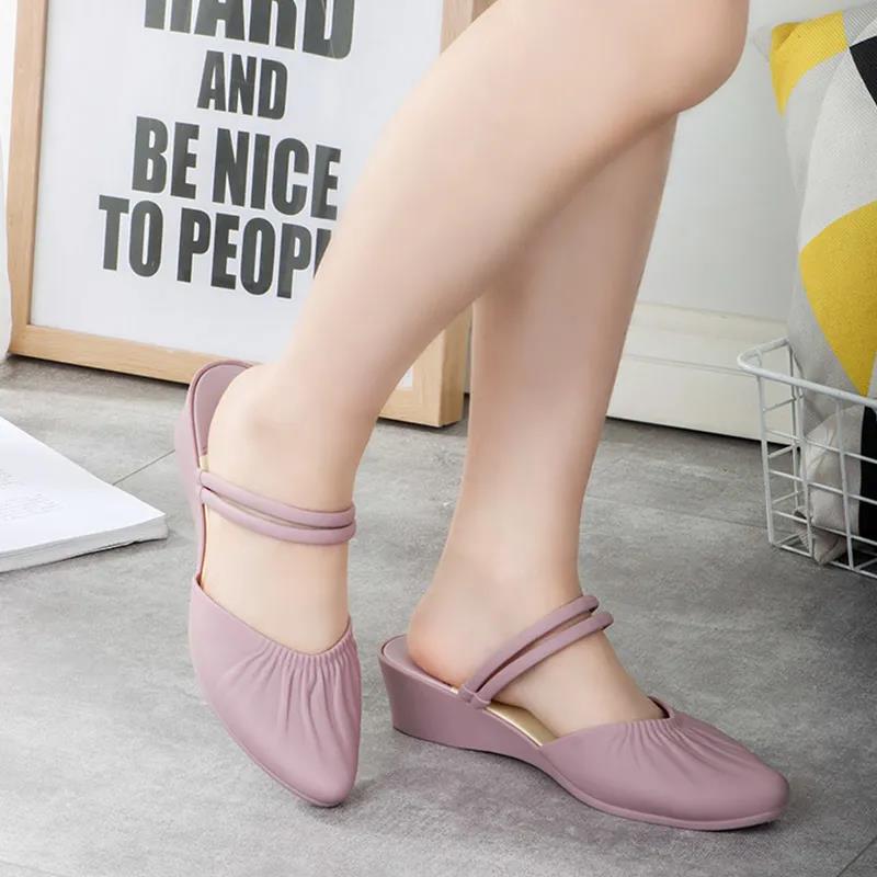 Sandals Women's Two Wear Summer Beach Single Shoes Thick Heel Mid-heel Baotou Increased Non-slip Pointed Sandals Ladies Sandals