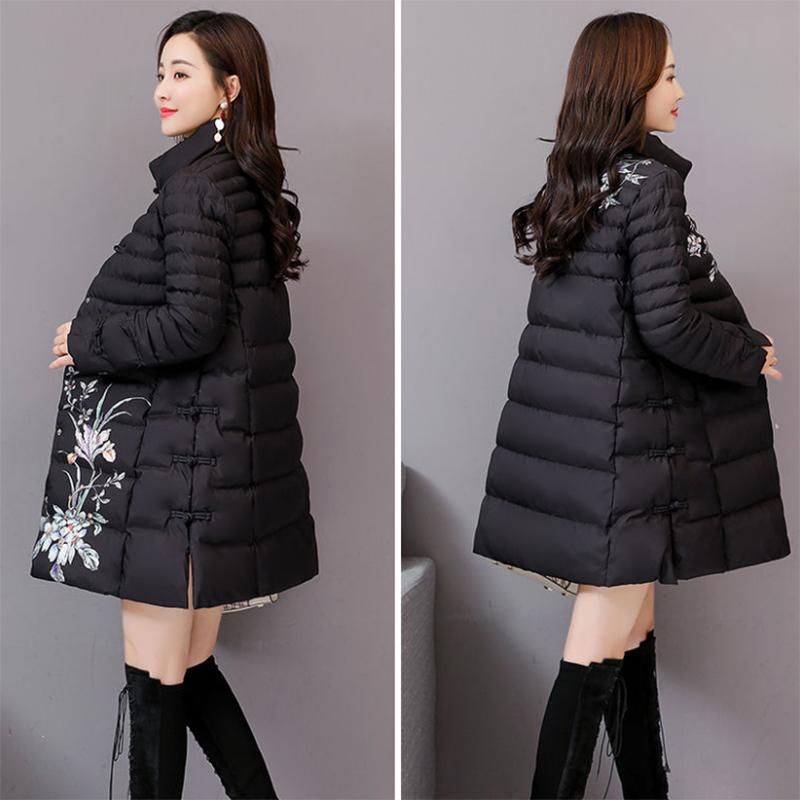 Women's Solid Color Down Jacket Mid-length Down Jacket Winter Korean Style Loose Coat Warm Stand-collar Down Jacket Quilted Jacket