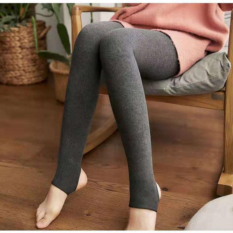 Winter Cotton Plus Velvet Thick Thermal Storage Leggings Outer Wear Thin One-piece Pants Large-size High-waist Cotton Vertical Striped Thermal Pants