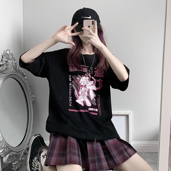 Anime Girl Oversized T-Shirt Harajuku Streetwear Tee Unisex Y2K EGirl Fashion Anime Clothes Aesthetic Clothing TikTok Style EBoy Japan Shirt