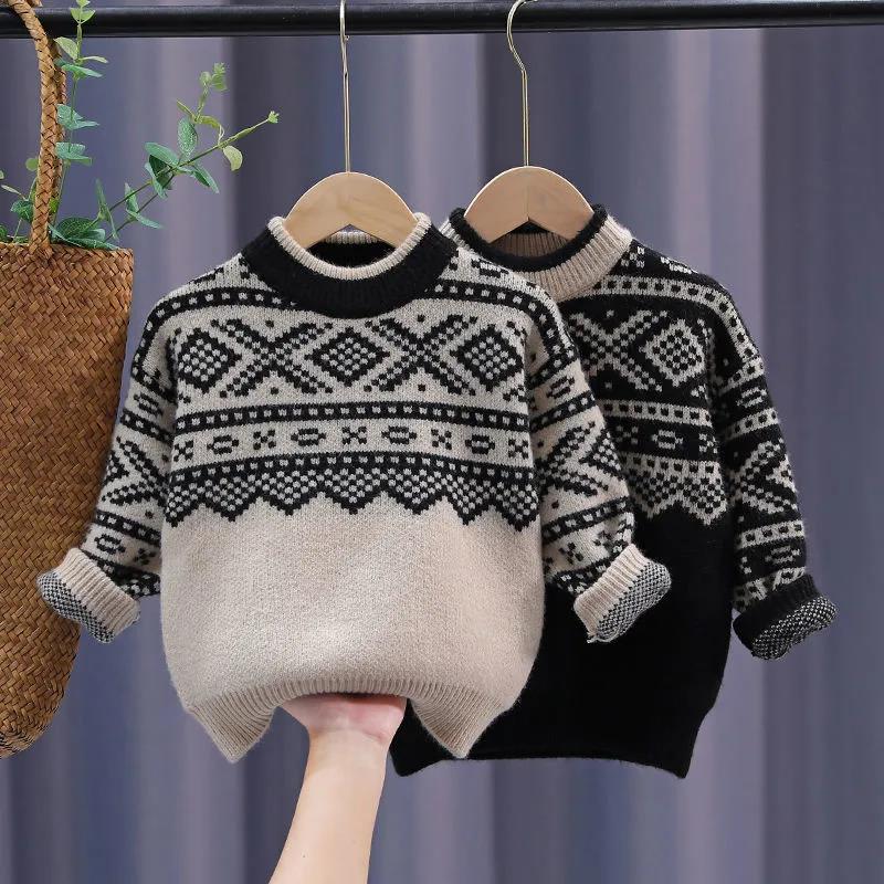 Children's Pullover Sweater Men's Western Style Autumn and Winter Tops Baby Thickened Middle-aged Children's Wool Knit Sweater