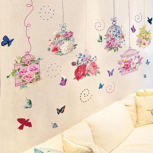 Flower Bird Cage Wall Sticker Third Generation Removable Wall Sticker PVC Transparent Film wallpaper